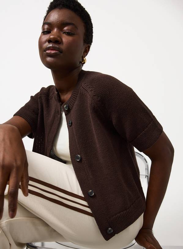 Brown Boxy Fit Raglan Short Sleeve Cardigan XS