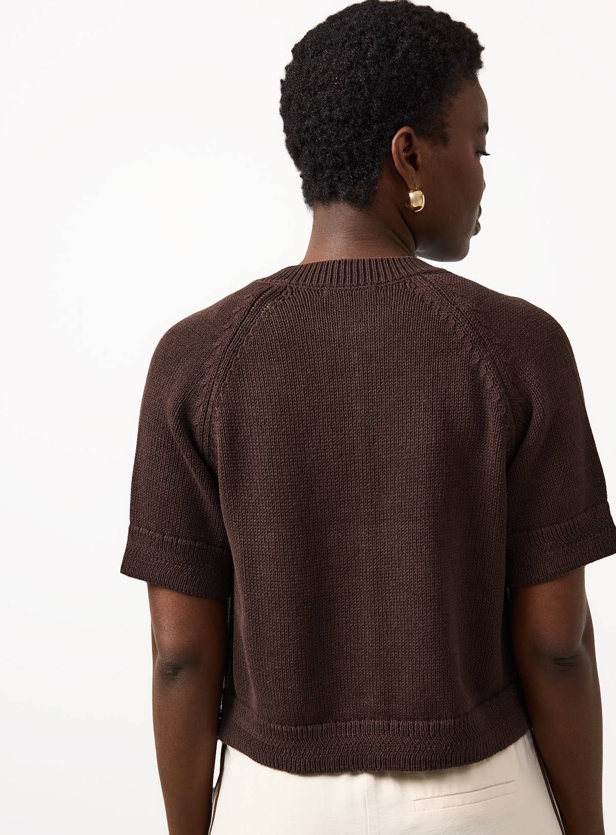 Brown Boxy Fit Raglan Short Sleeve Cardigan XS - Image 4