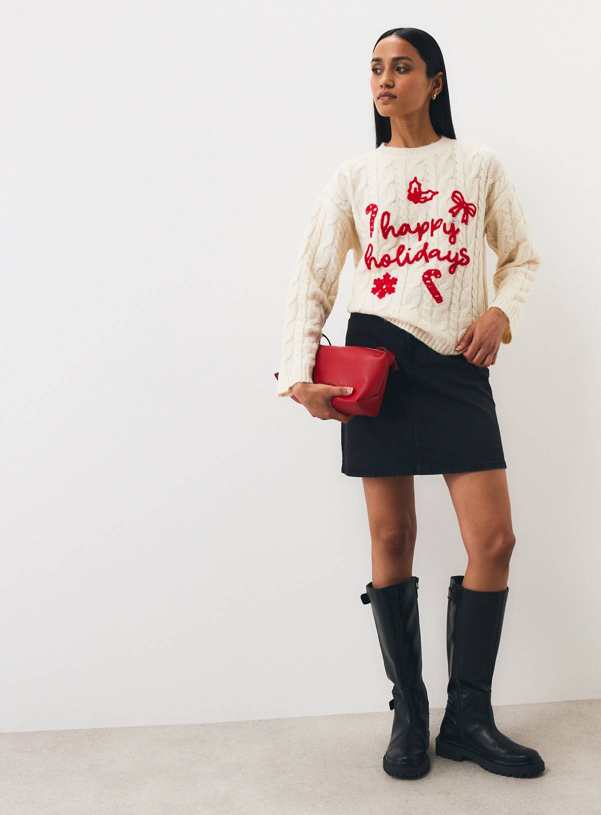 Happy Holidays Cable Knit Christmas Jumper L - Image 2