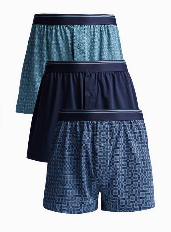 Blue Geo Print Boxers 3 Pack M