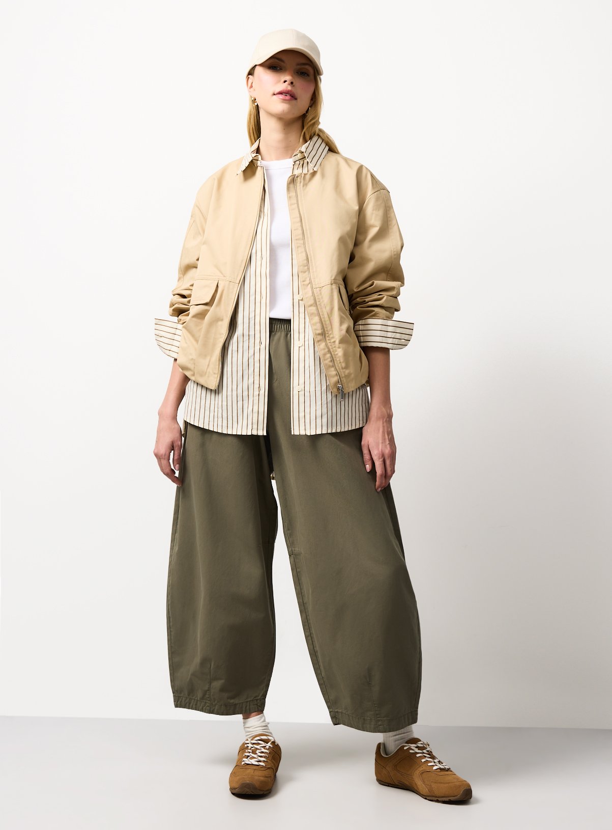 Khaki Relaxed Pull On Barrel Leg Trousers 20 - Image 2 thumbnail