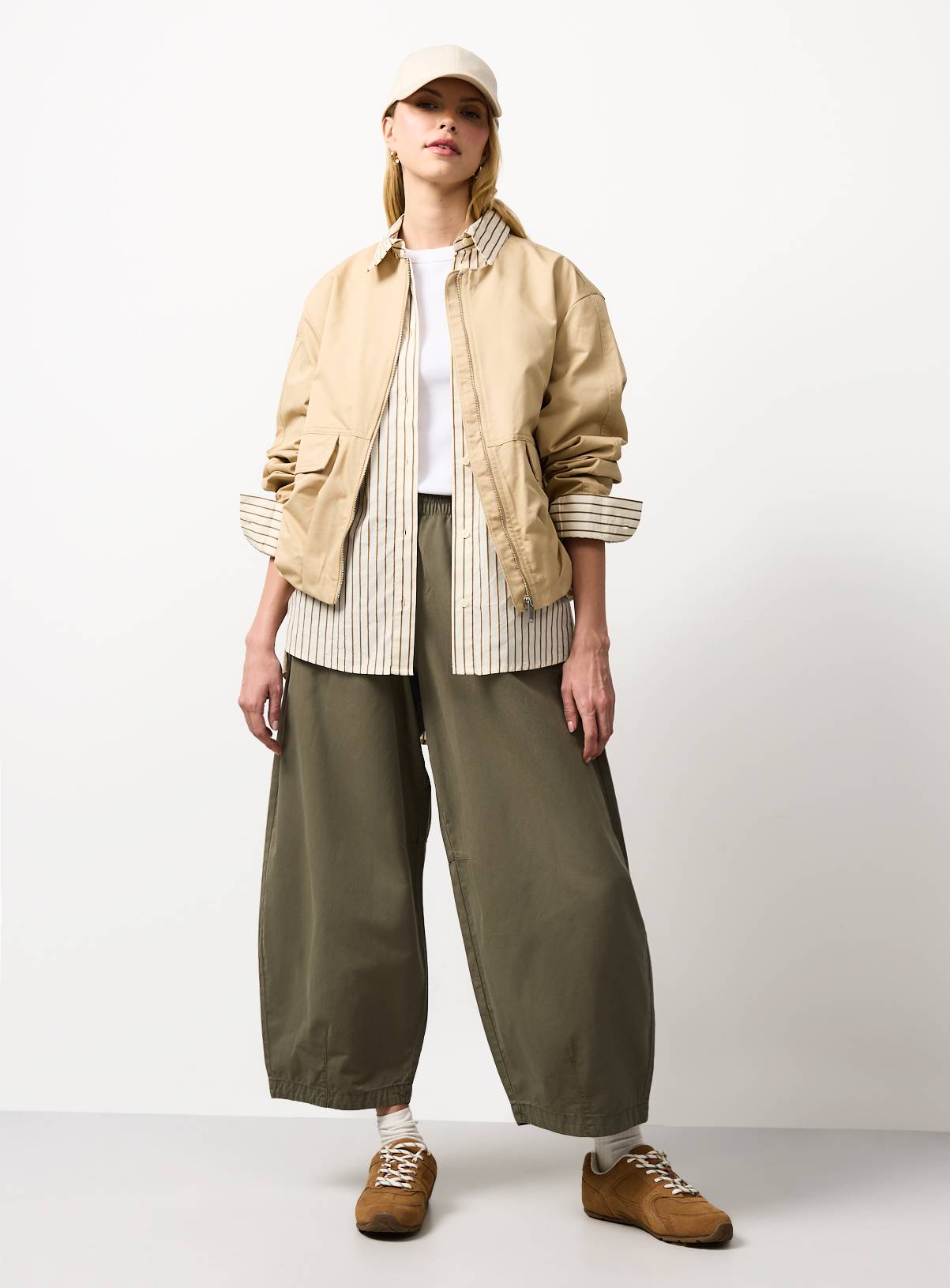 Khaki Relaxed Pull On Barrel Leg Trousers 20 - Image 2