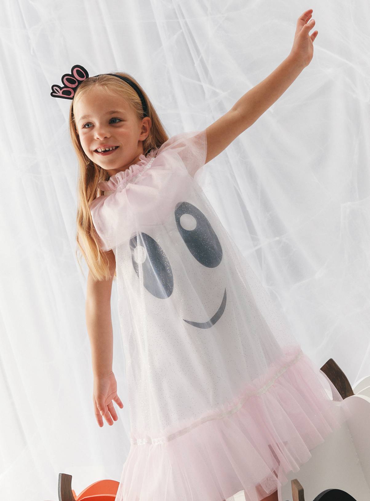 White Tulle Ghost Sleeveless Fancy Dress Costume 9-12 months - Image 1