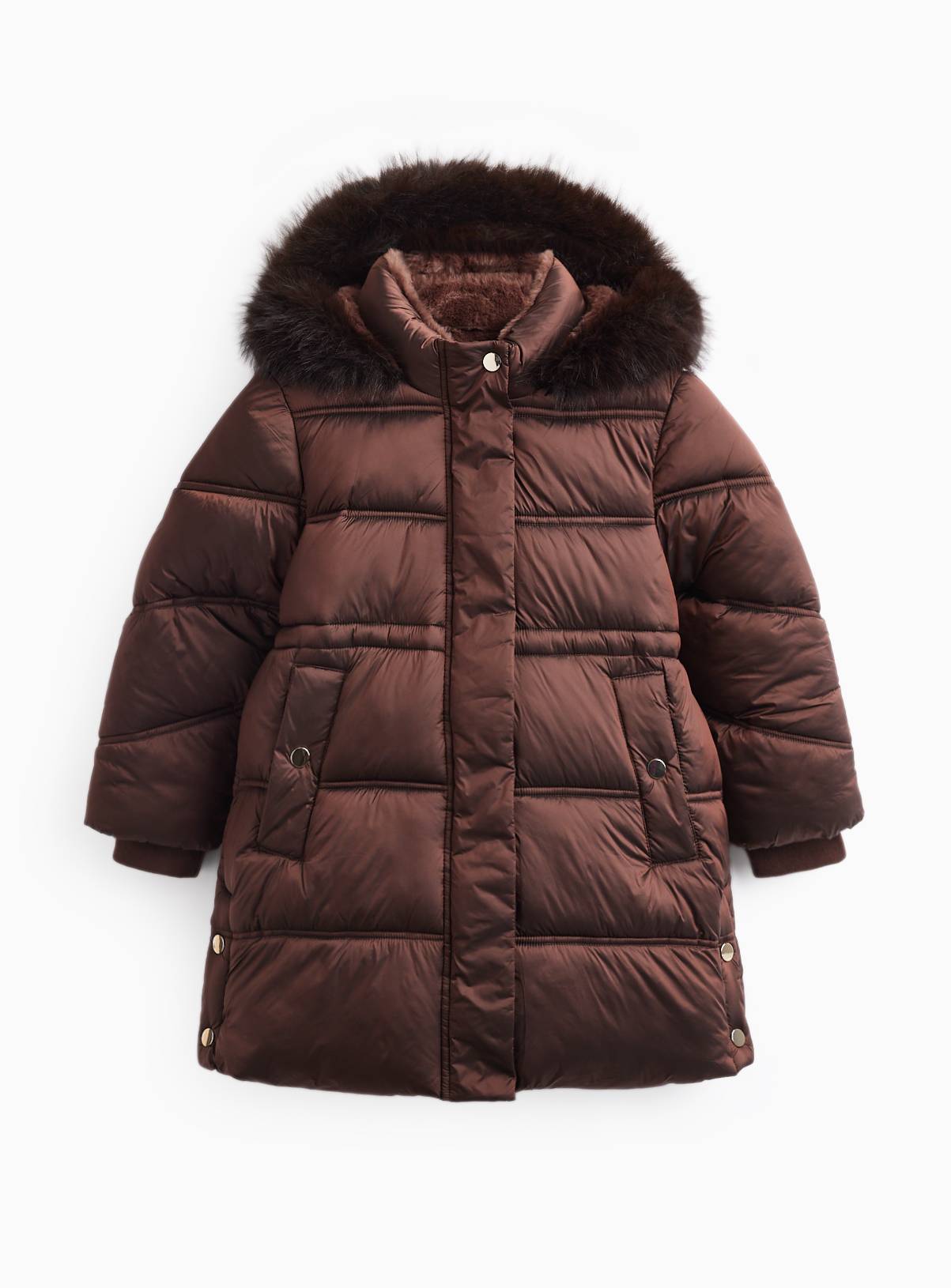 Brown Fur Hood Puffer Coat 9-10 years - Image 1