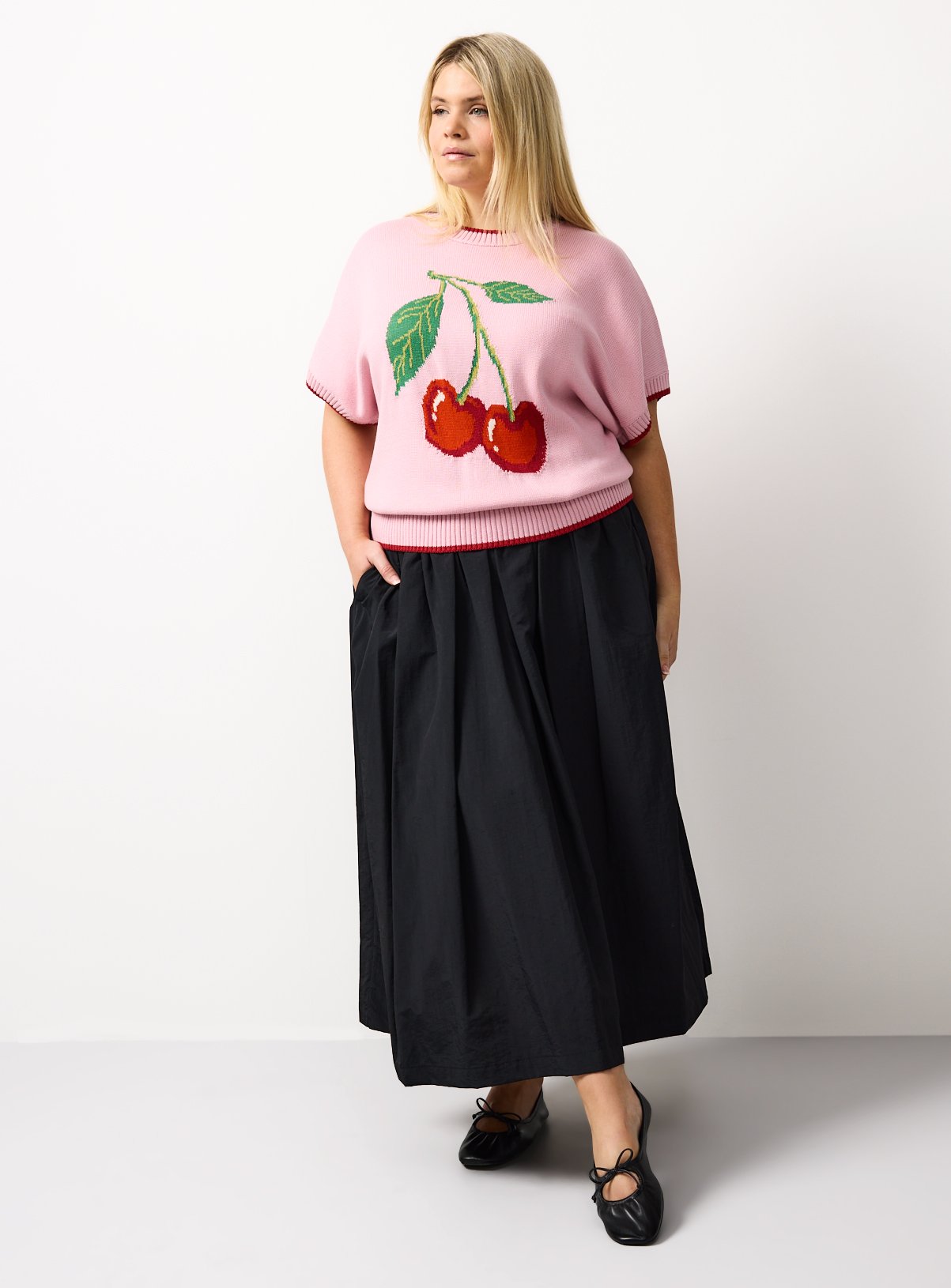 Pink Cherry Graphic Knitted T-Shirt XS - Image 2 thumbnail