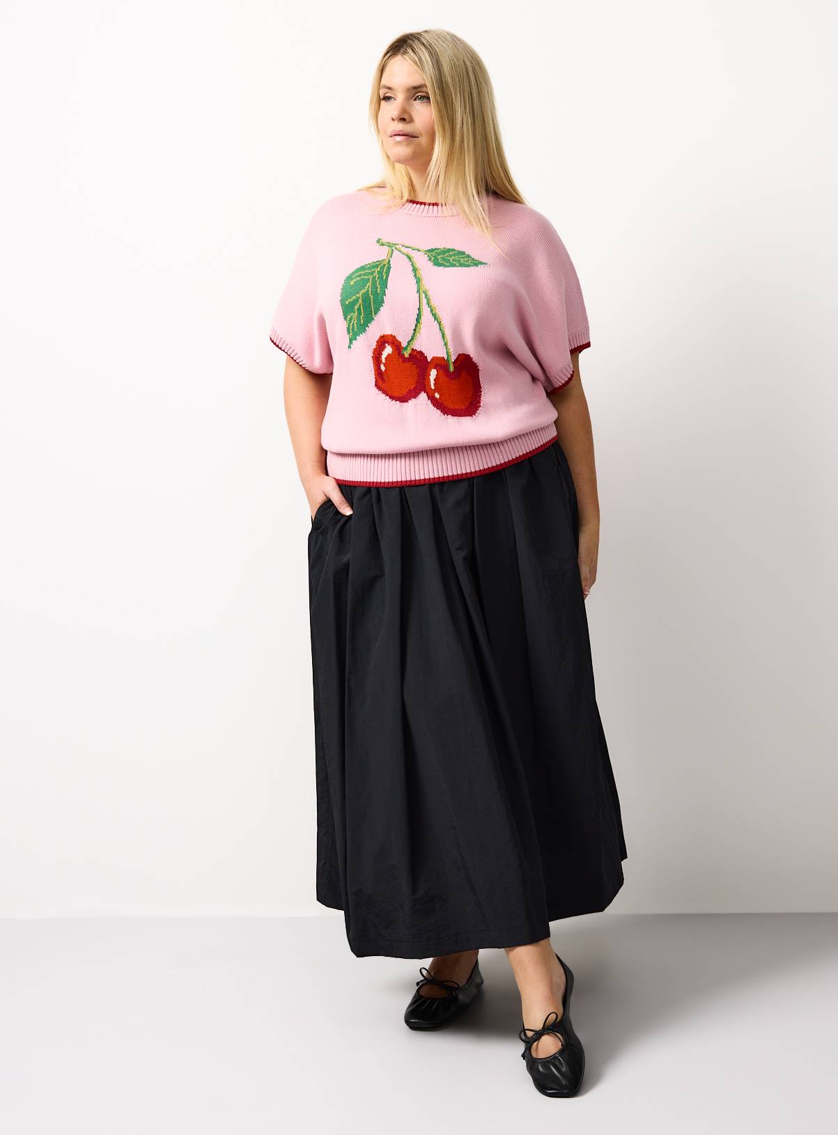 Pink Cherry Graphic Knitted T-Shirt XS - Image 2