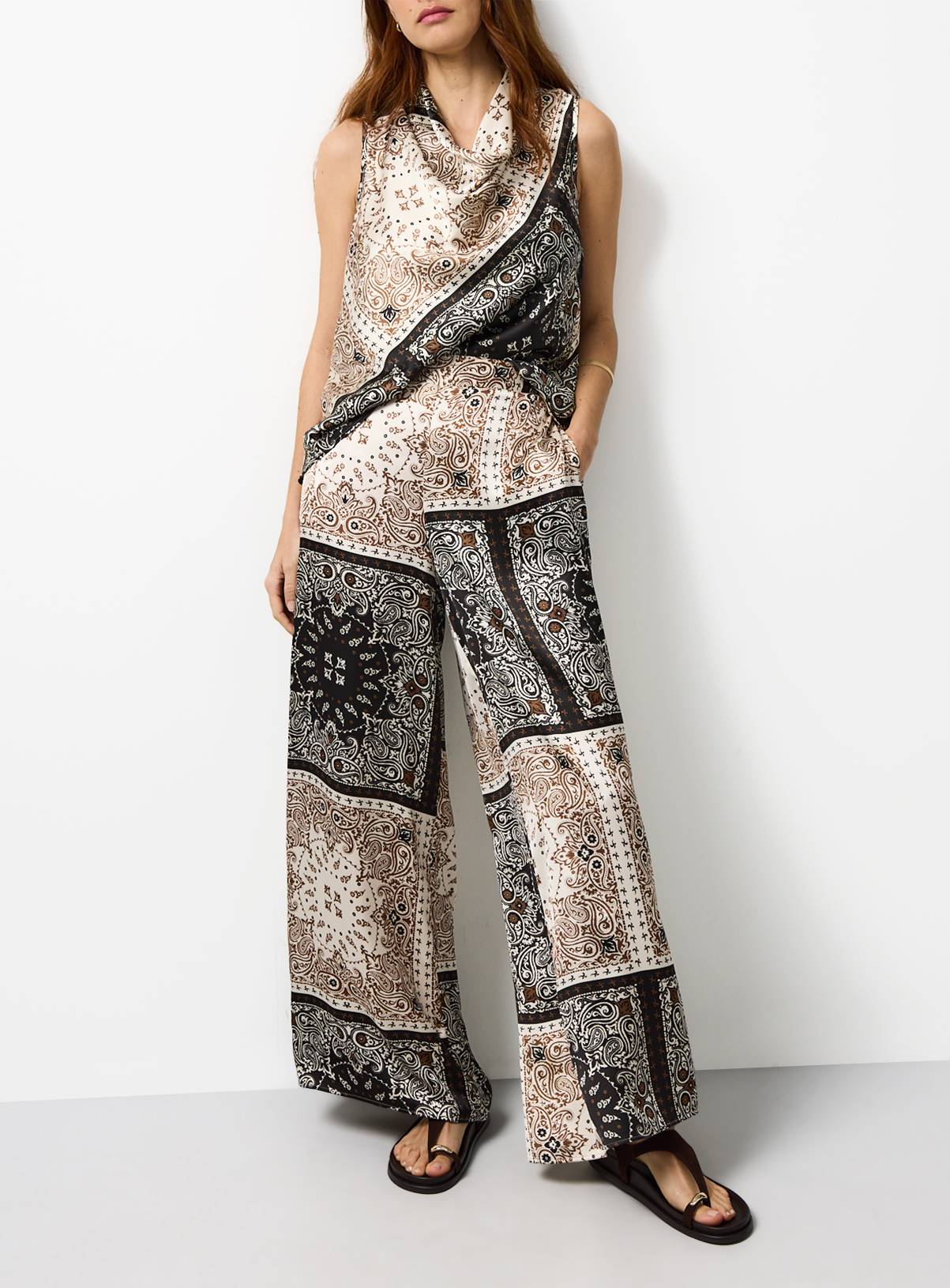Scarf Print Wide Leg Trousers 16 - Image 1