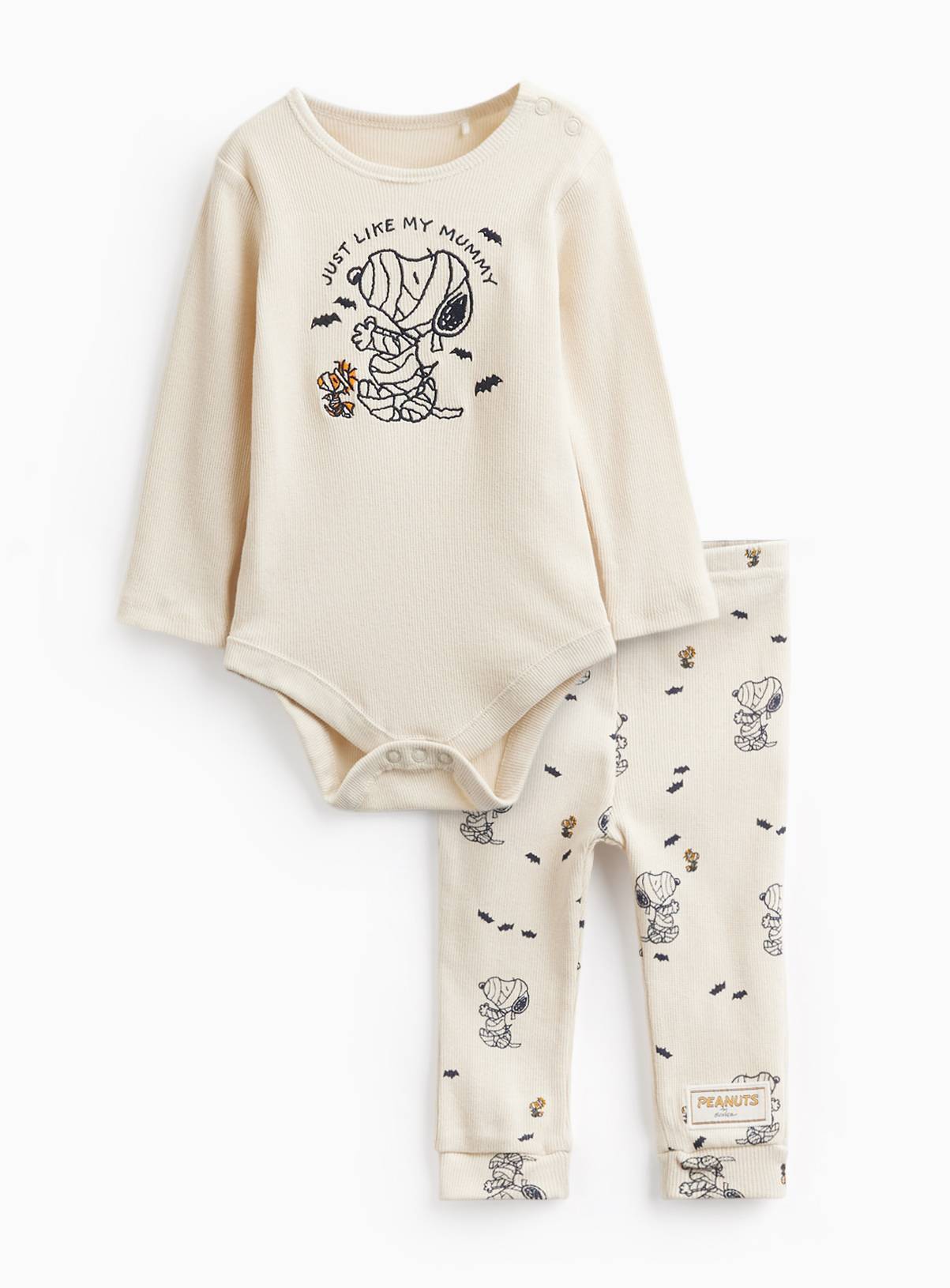 Cream Halloween Snoopy Print Bodysuit & Leggings Set 9-12 months - Image 1