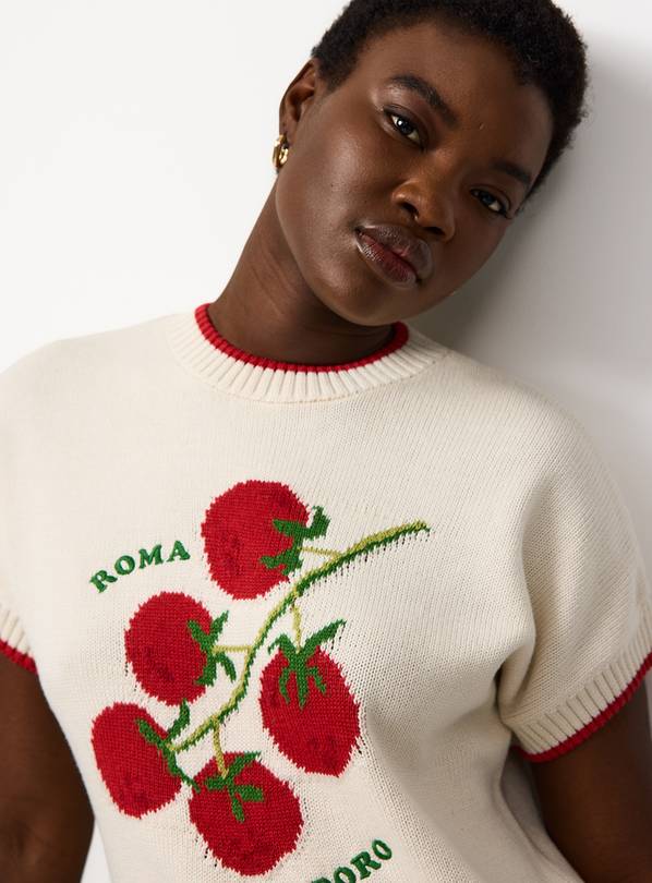 White Tomato Graphic Knitted T-Shirt XS