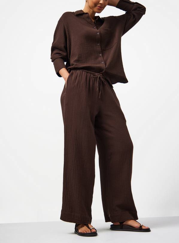 Brown Double Cloth Wide Leg Trousers 22