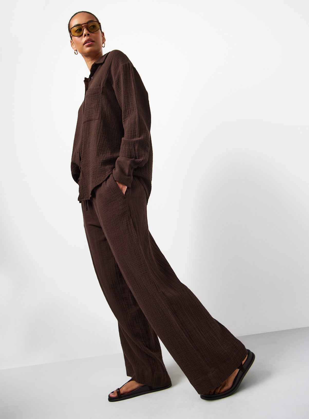 Brown Double Cloth Wide Leg Trousers 12 - Image 2 thumbnail