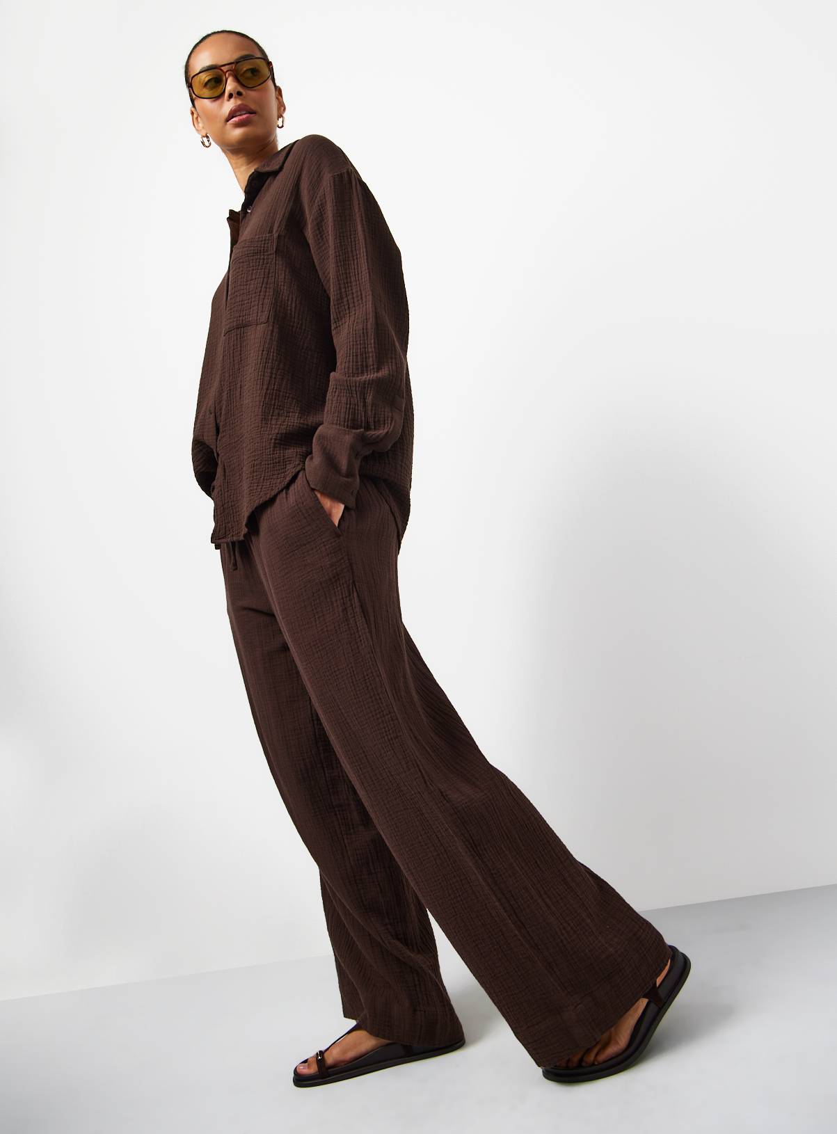 Brown Double Cloth Wide Leg Trousers 12 - Image 2