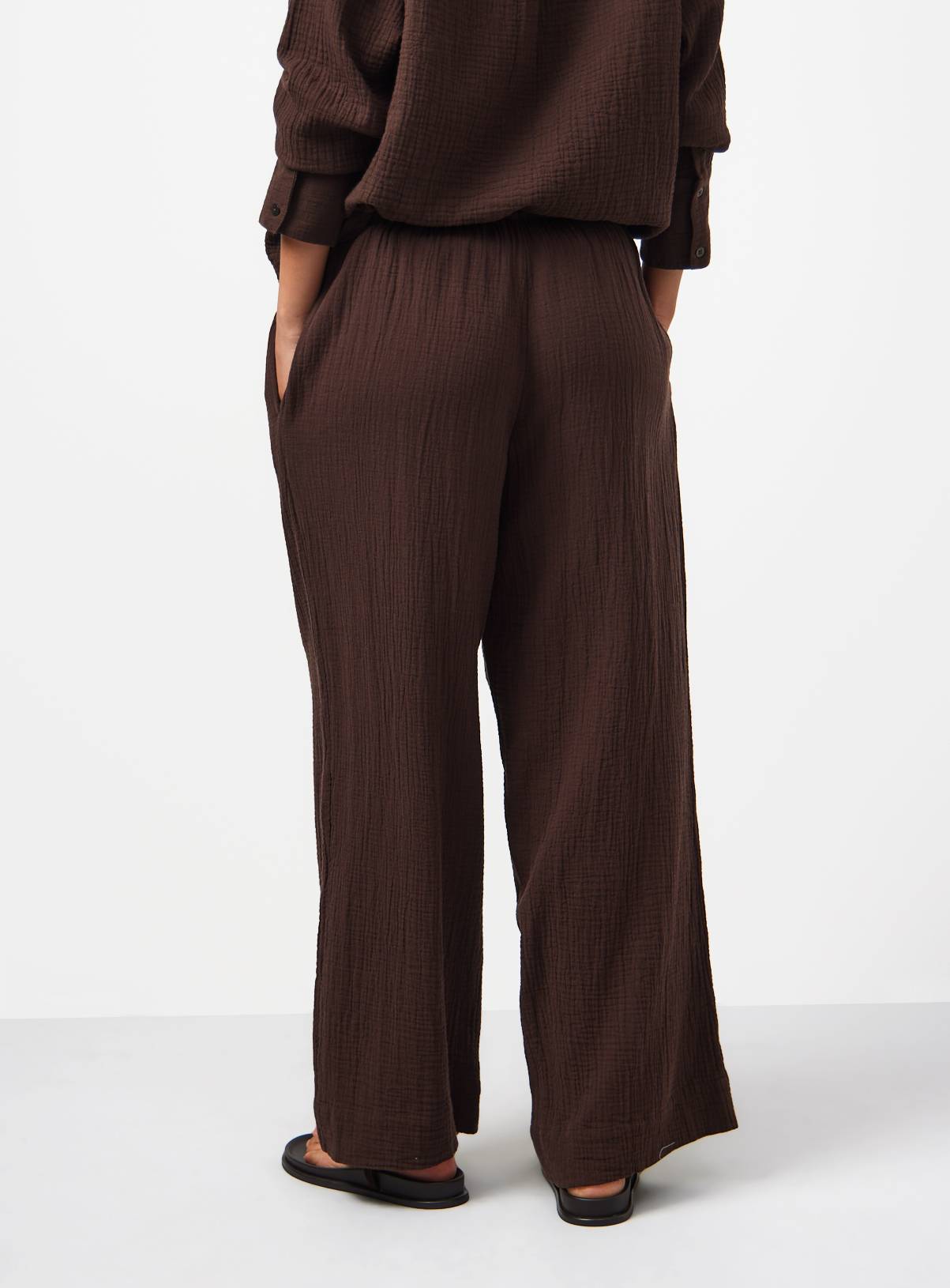 Brown Double Cloth Wide Leg Trousers 12 - Image 4