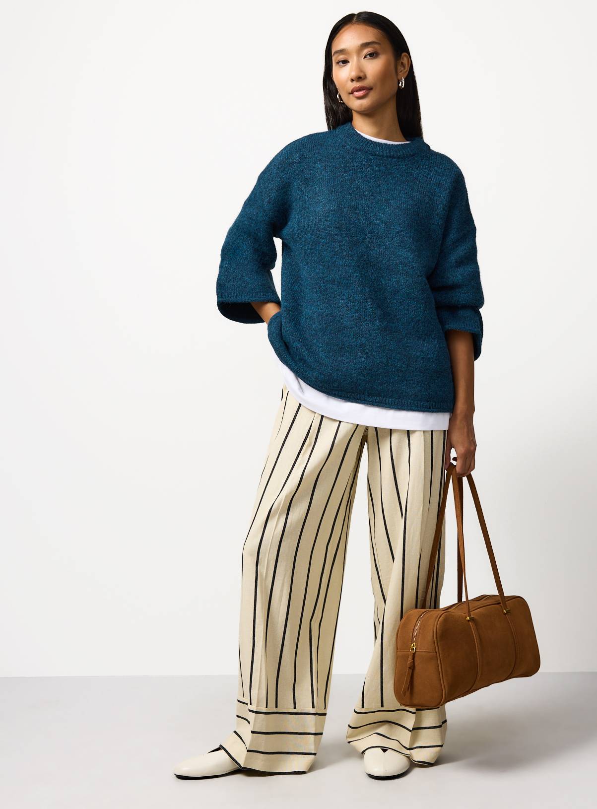 Teal Crew Neck Knitted Jumper M - Image 2