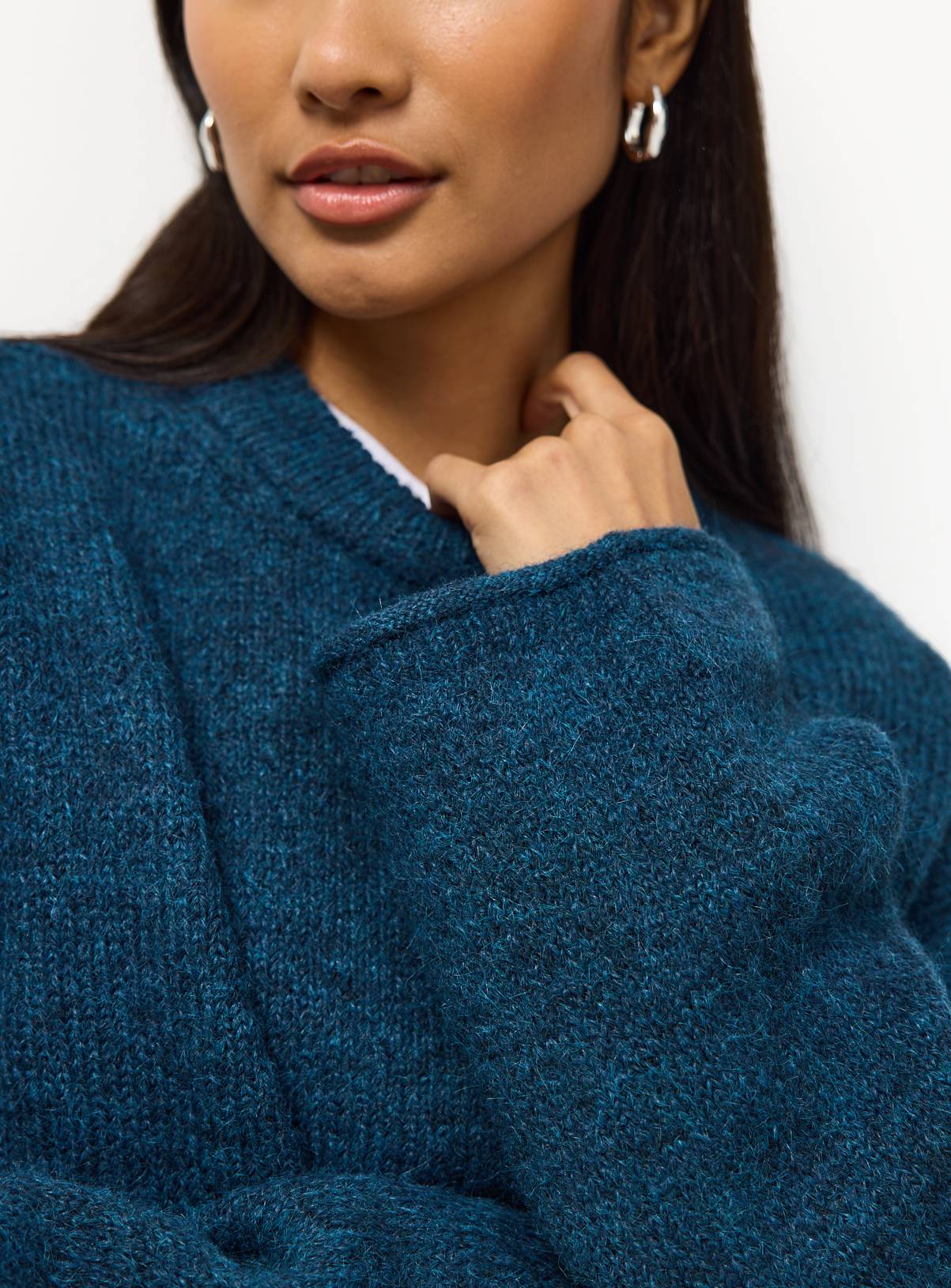Teal Crew Neck Knitted Jumper M - Image 3