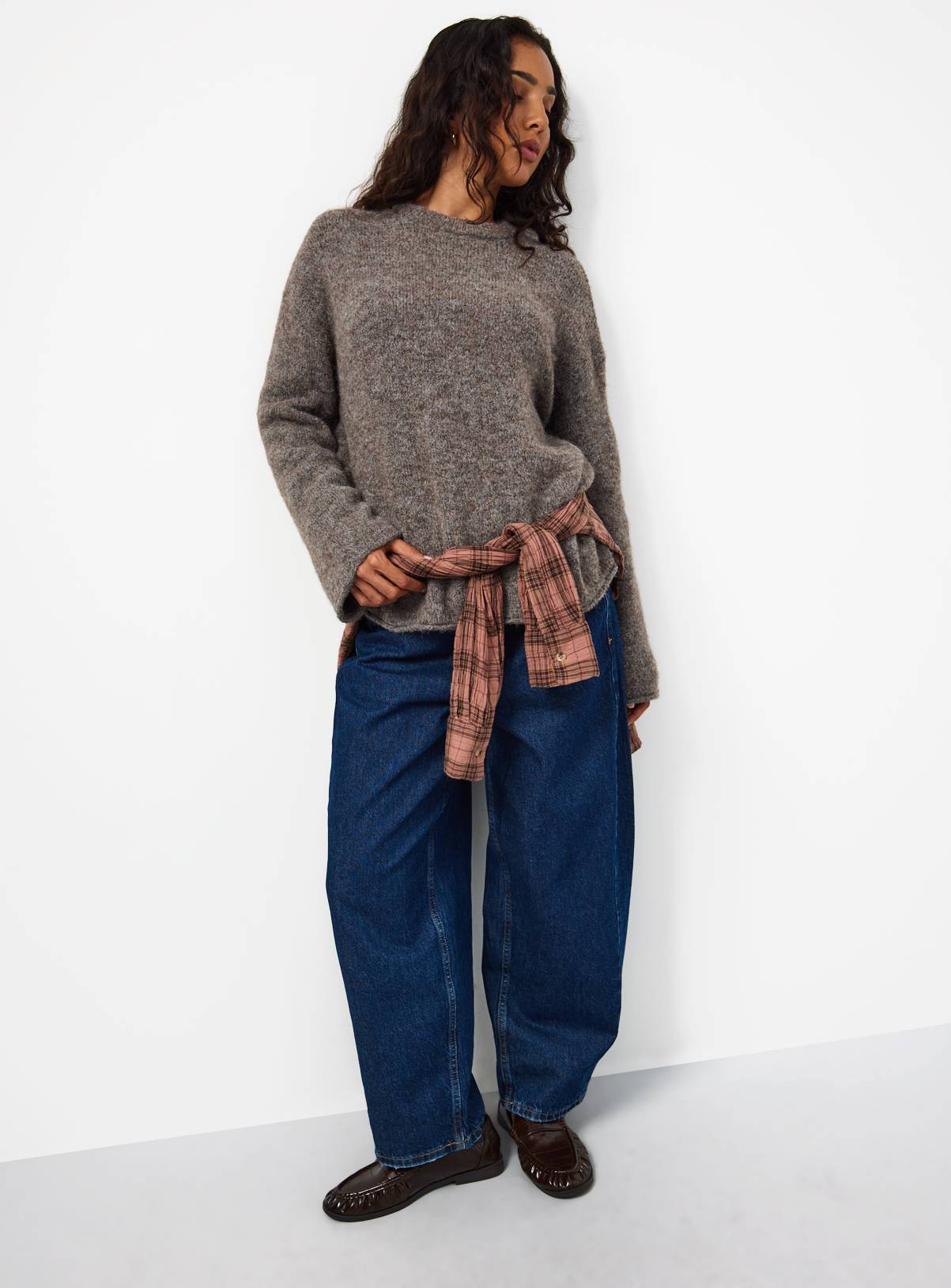 Brown Crew Neck Knitted Jumper S - Image 2