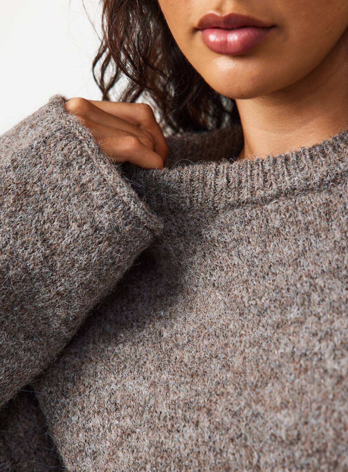 Brown Crew Neck Knitted Jumper S - Image 3