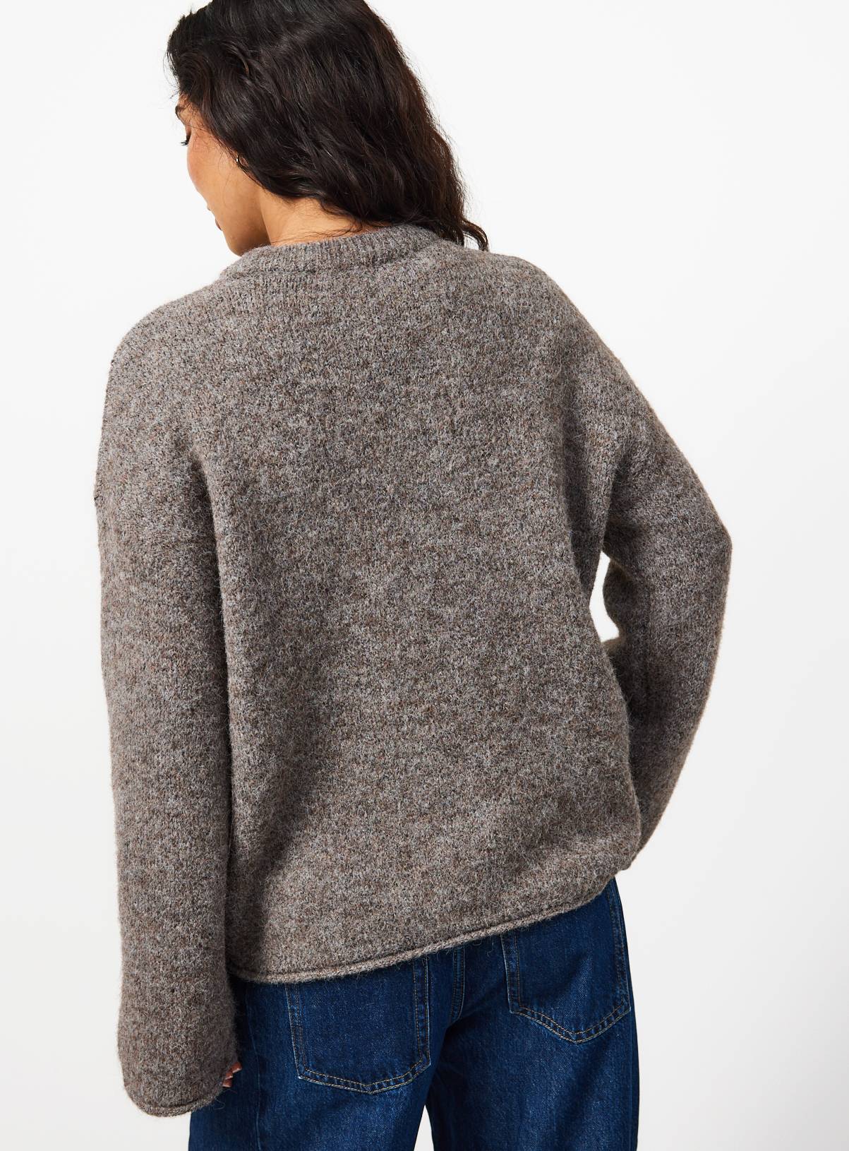 Brown Crew Neck Knitted Jumper S - Image 4