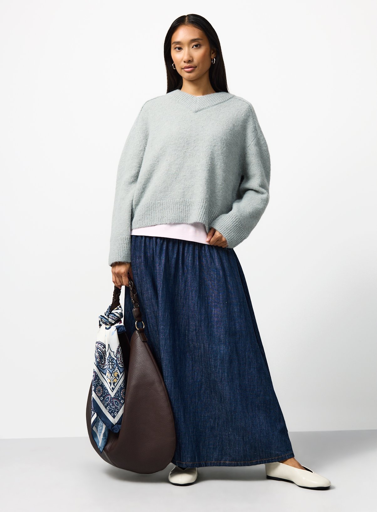 Grey V Neck Saddle Jumper  XS - Image 2 thumbnail