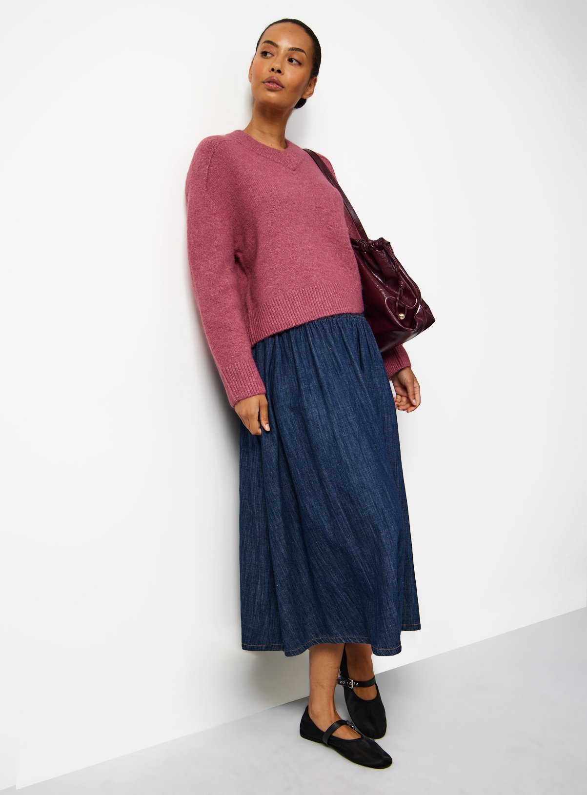 Pink V Neck Saddle Jumper  S - Image 2 thumbnail
