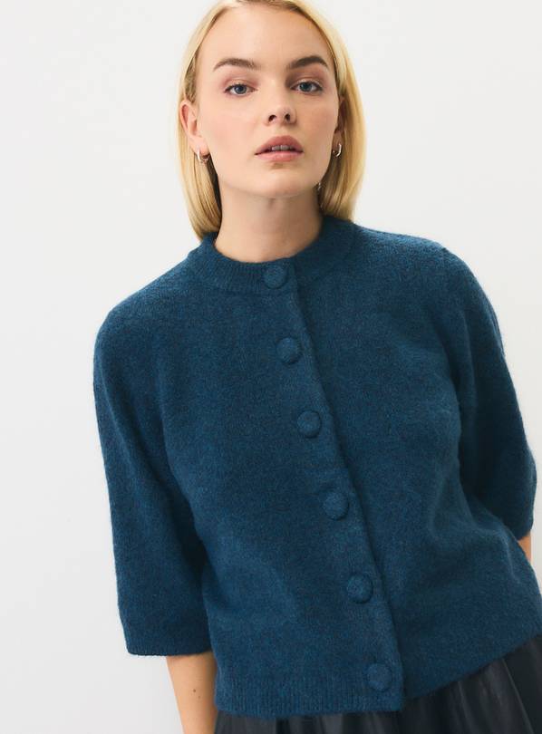 Teal Covered Button Boxy Cardigan XL