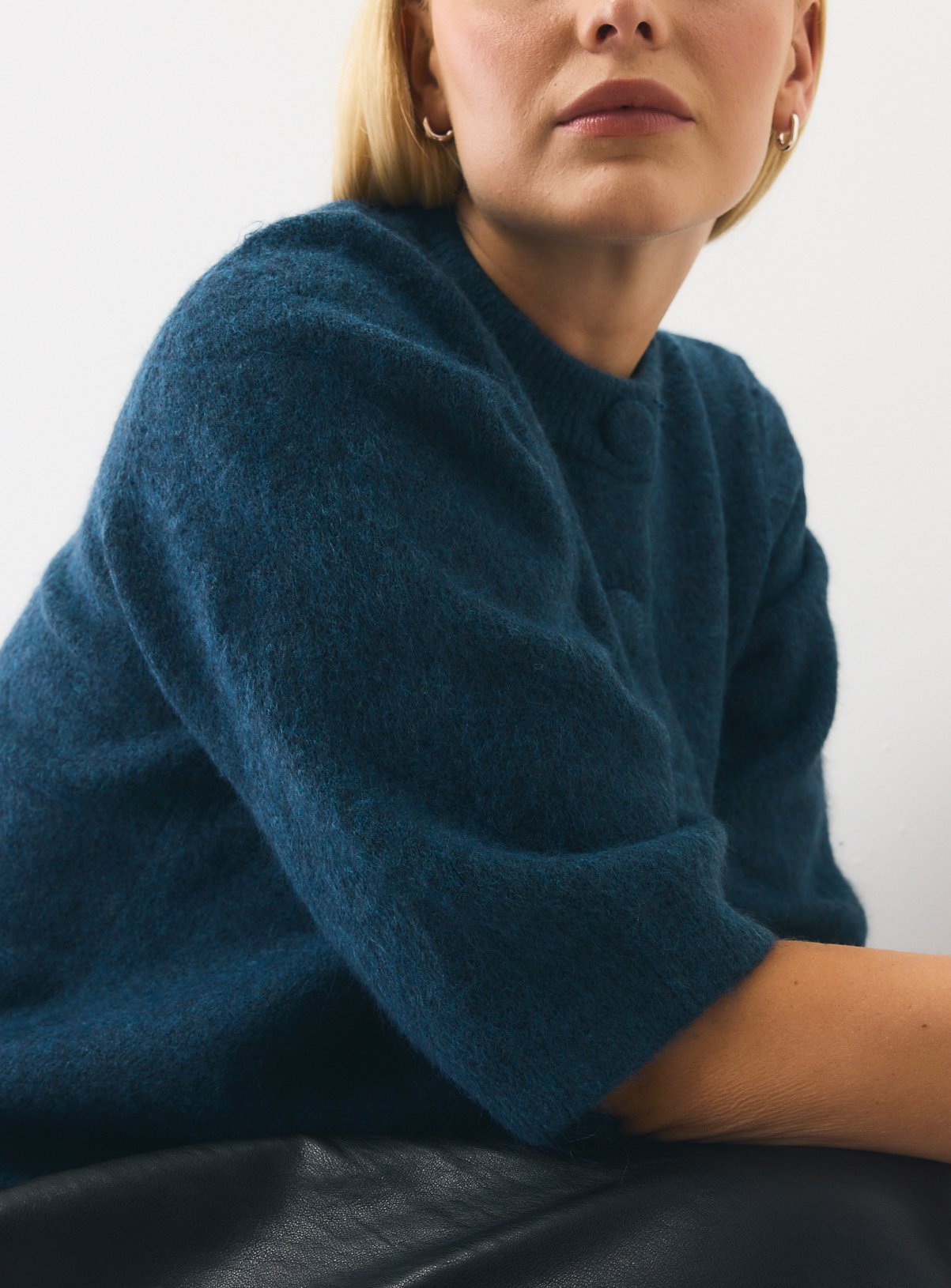 Teal Covered Button Boxy Cardigan S - Image 3 thumbnail