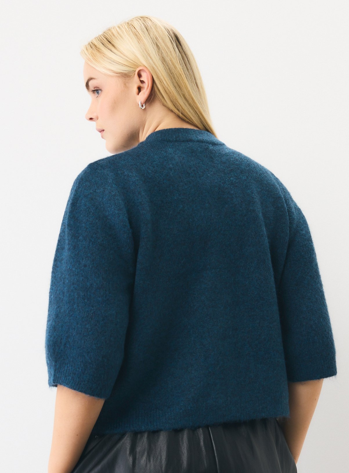 Teal Covered Button Boxy Cardigan S - Image 4 thumbnail