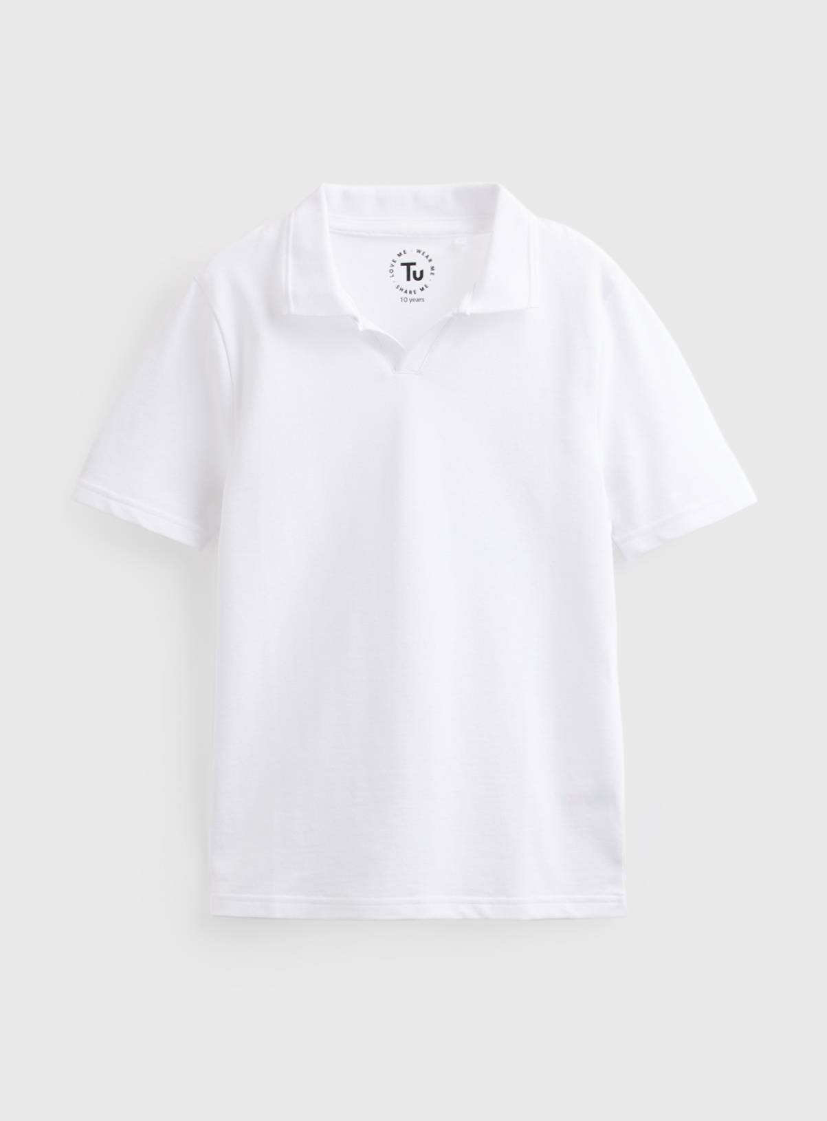 White Cotton Trophy Neck Short Sleeve Polo Shirt 11 years - Image 1