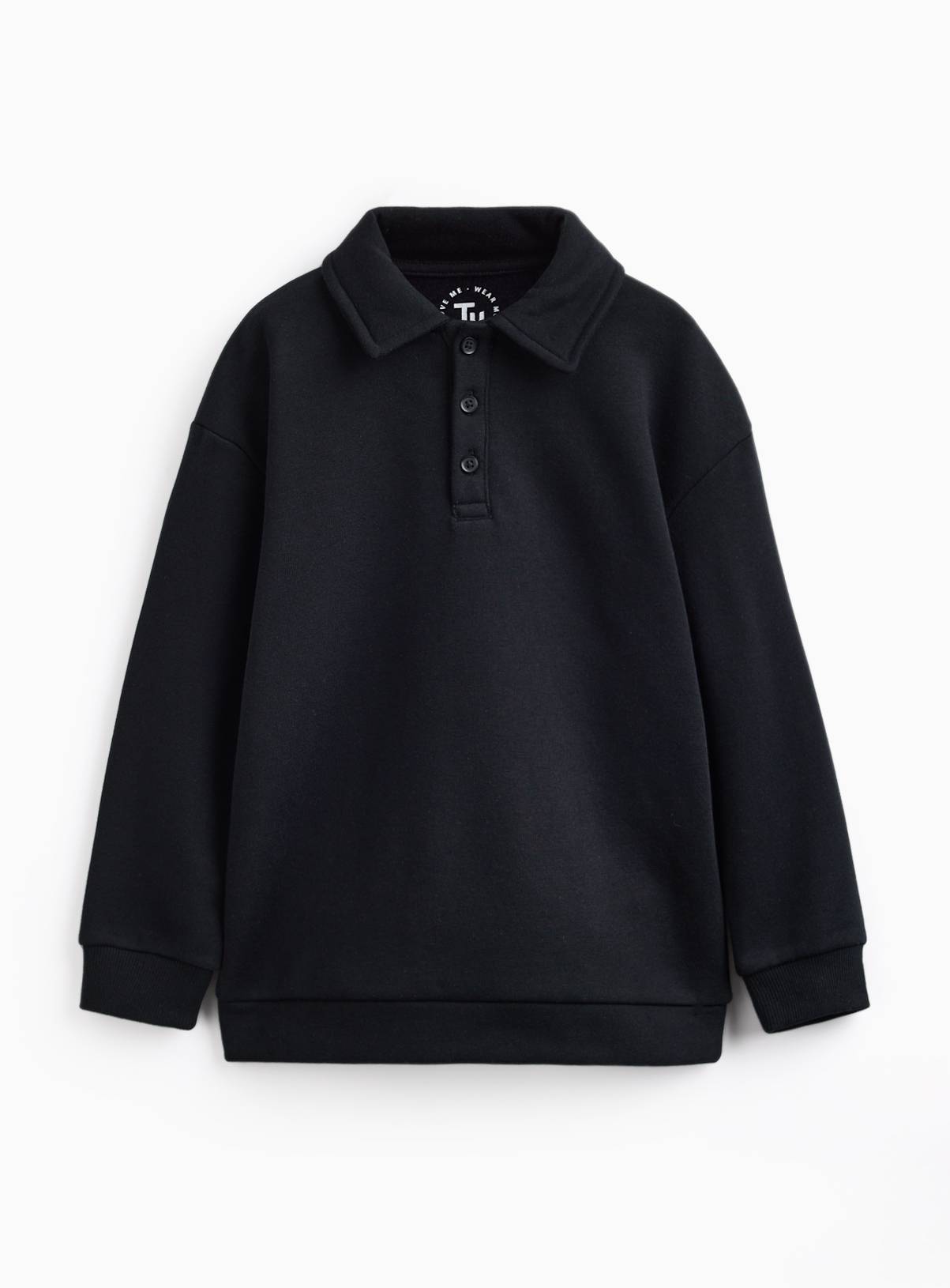 Black Rugby Style Long Sleeve Polo Shirt 9 years - Image 1