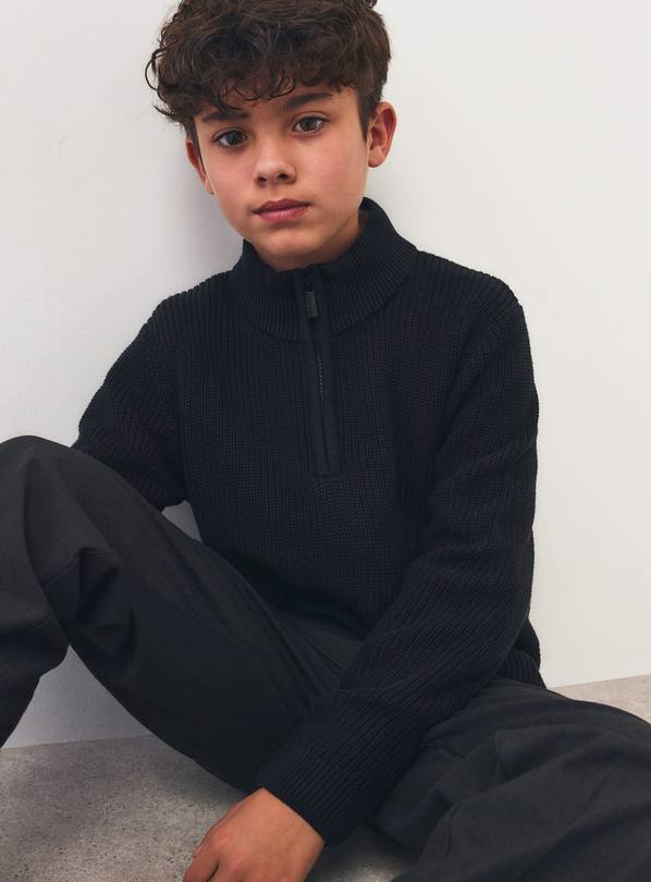 Black Knitted Quarter Zip Jumper 10 years