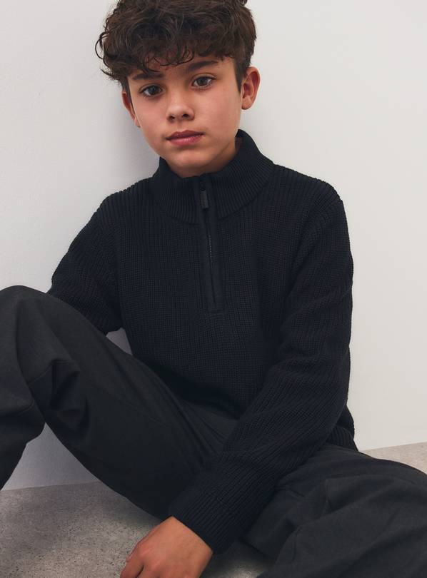 Black Knitted Quarter Zip Jumper 16 years