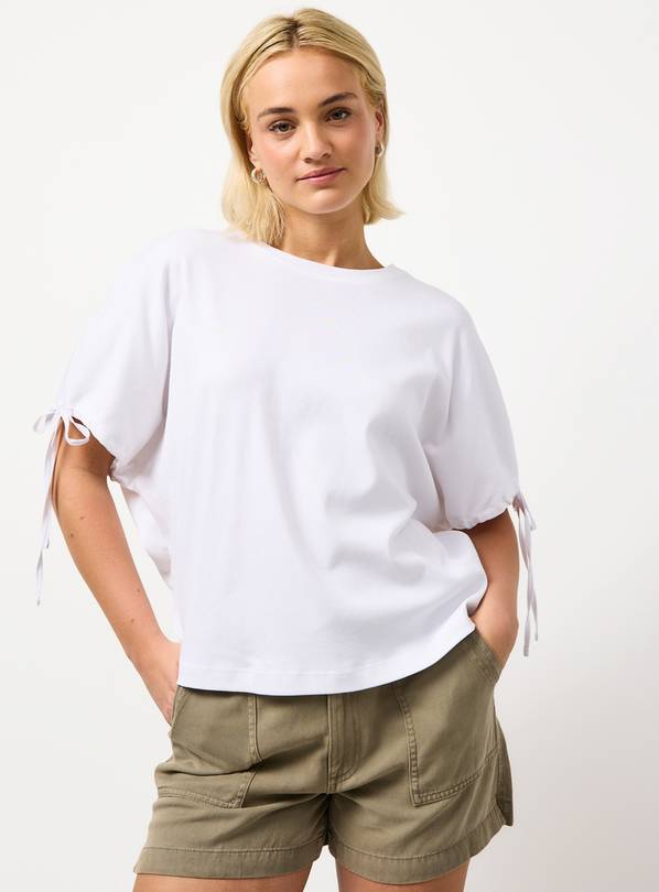 White Ruched Sleeve T-Shirt XL
