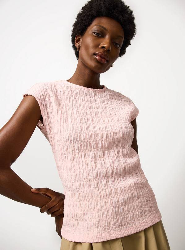 Pink Capped Sleeve Textured T-Shirt 10