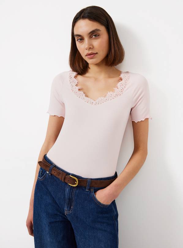Pink Lace Neckline Jersey T-Shirt 8