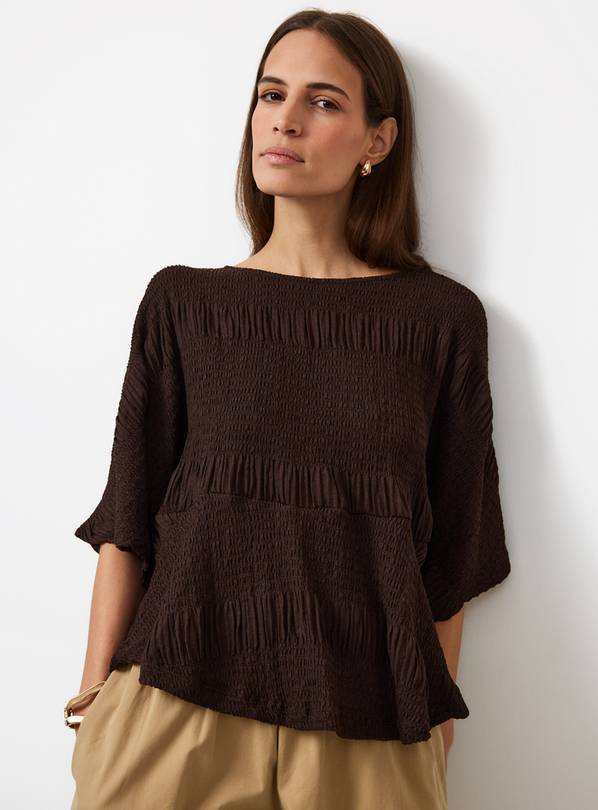 Brown Batwing Sleeve Peplum Top XXL