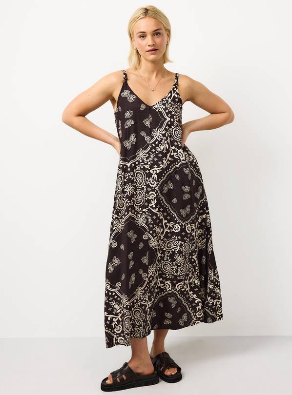 Brown Printed Trapeze Midaxi Dress 8