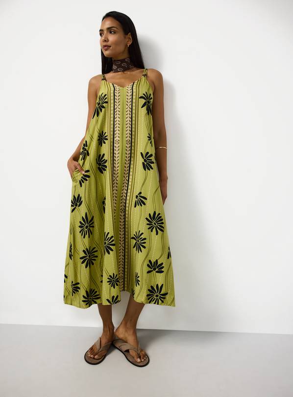 Green Printed Trapeze Midaxi Dress 18