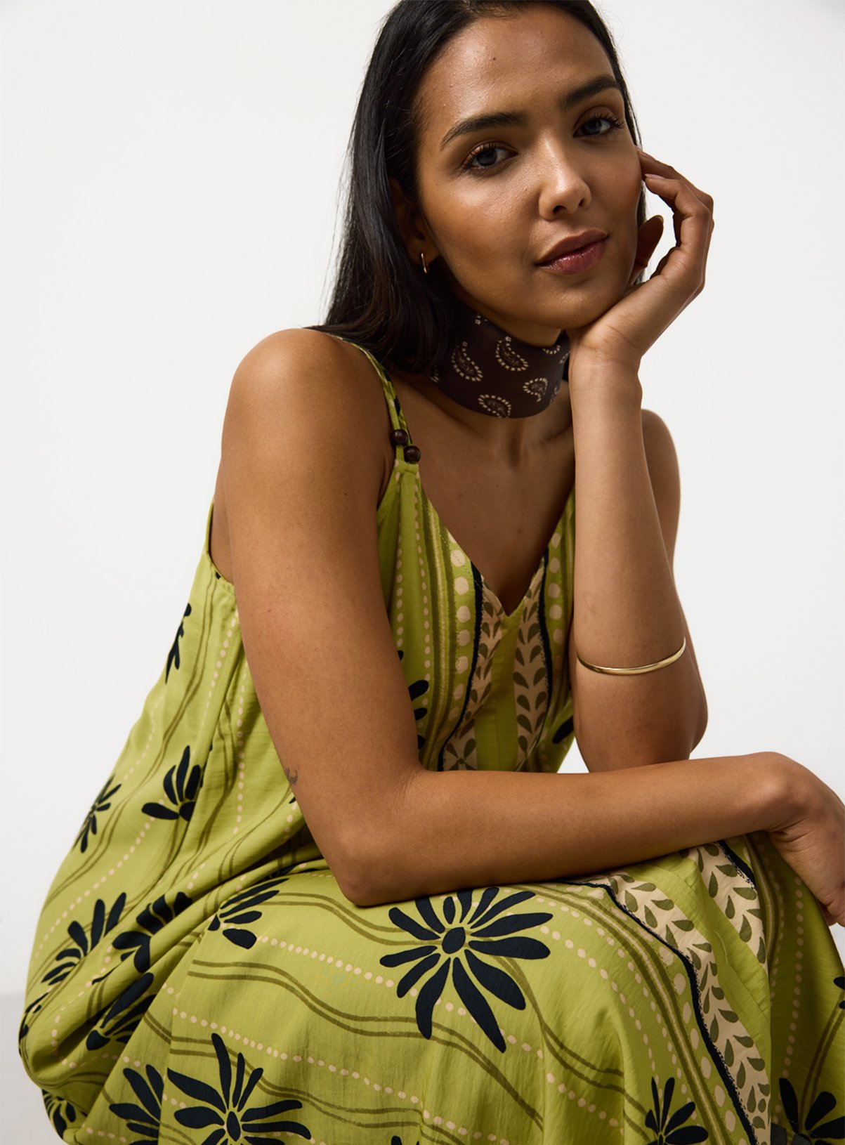 Green Printed Trapeze Midaxi Dress 14 - Image 2 thumbnail