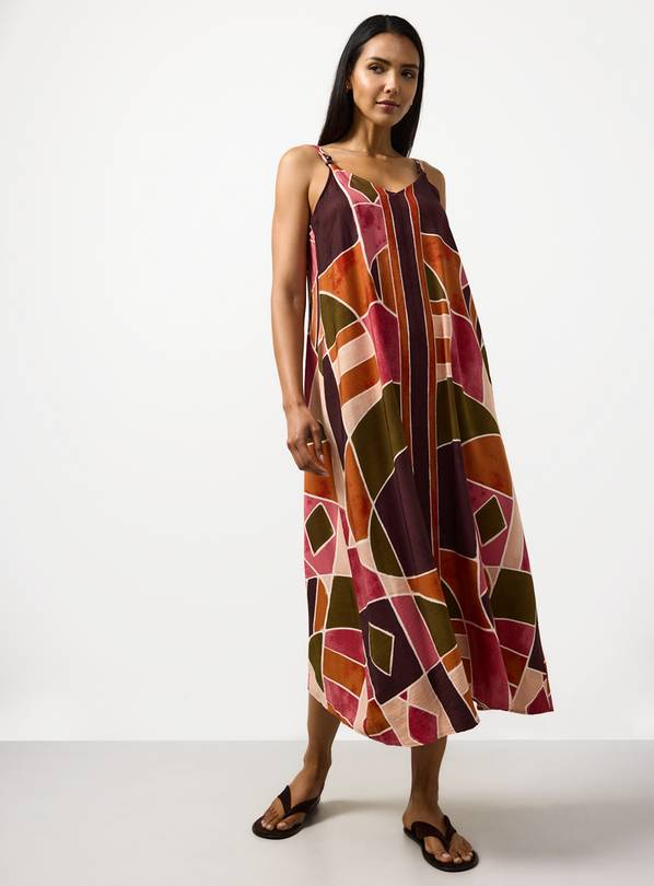 Pink Printed Trapeze Midaxi Dress 10
