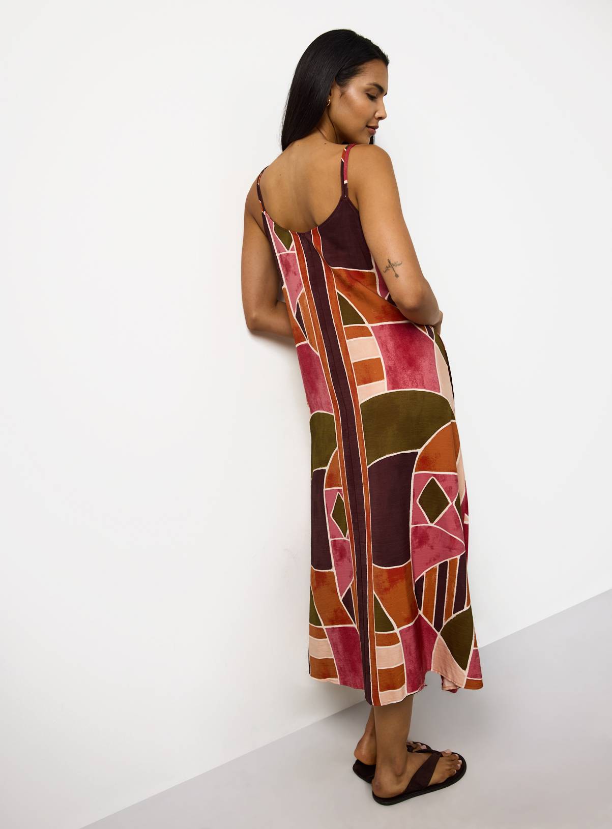 Pink Printed Trapeze Midaxi Dress 8 - Image 4