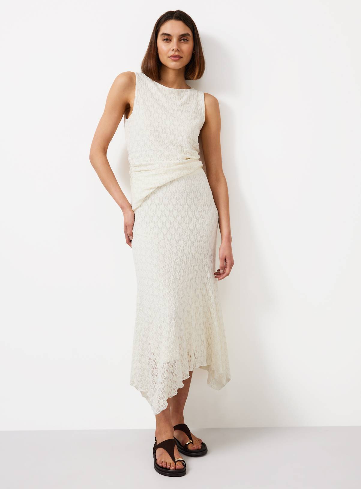 Cream Hanky Hem Lace Midaxi Skirt 16 - Image 1