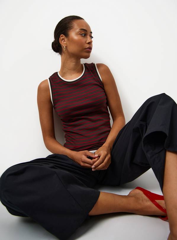 Brown Stripe Print Double Layer Vest 24