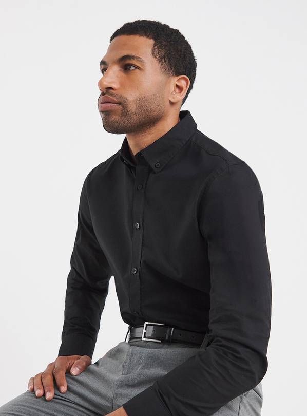 JACAMO Long Sleeve Oxford Shirt Reg Black 1XL