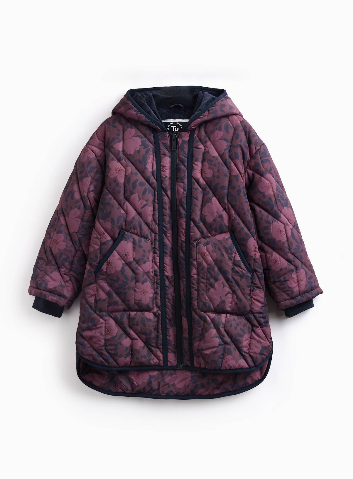 Brown Floral Quilted Shower Resistant Jacket 7-8 years - Image 1