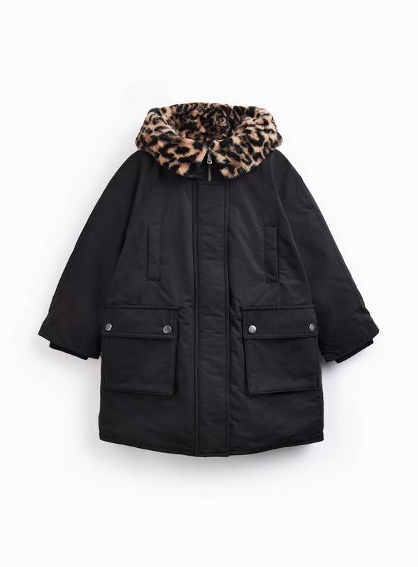 Black & Leopard Print Faux Fur Parka 9-10 years