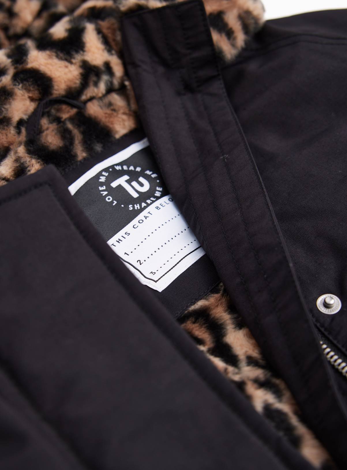 Black & Leopard Print Faux Fur Parka 15-16 years - Image 2