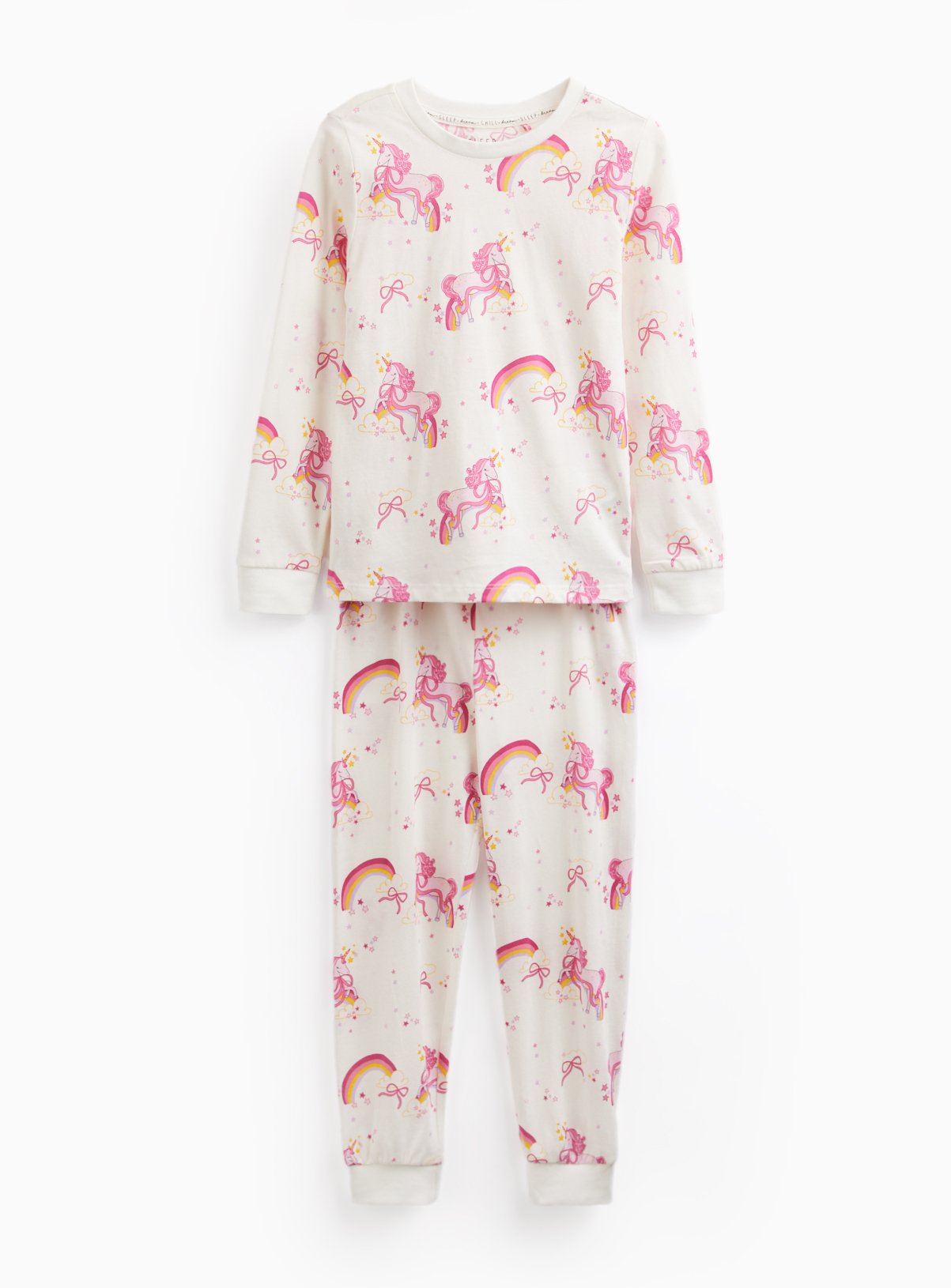 Cream & Pink Unicorn Print Pyjama Set 5-6 years - Image 1 thumbnail