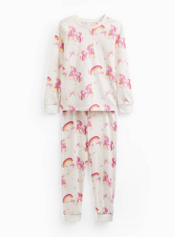 Cream & Pink Unicorn Print Pyjama Set 5-6 years