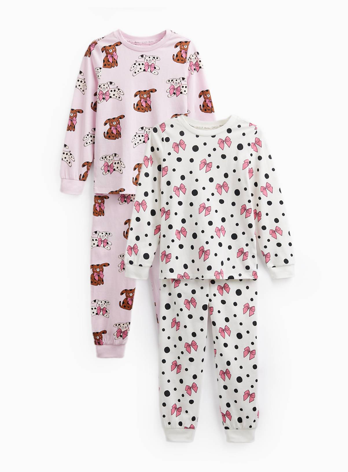 Dog & Bow Print Pyjamas 2 Pack 5-6 years - Image 1