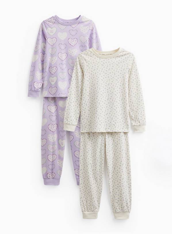 Heart & Floral Print Pyjamas 2 Pack 1-2 years